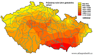 mapa slunečního svitu ČR